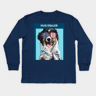 Hug Dealer (dog with patriotic sunglasses) Kids Long Sleeve T-Shirt